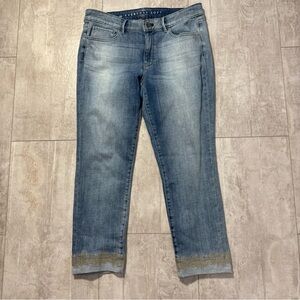 White House Black Market Slim Crop everyday soft Blue Jeans with gold accent 10